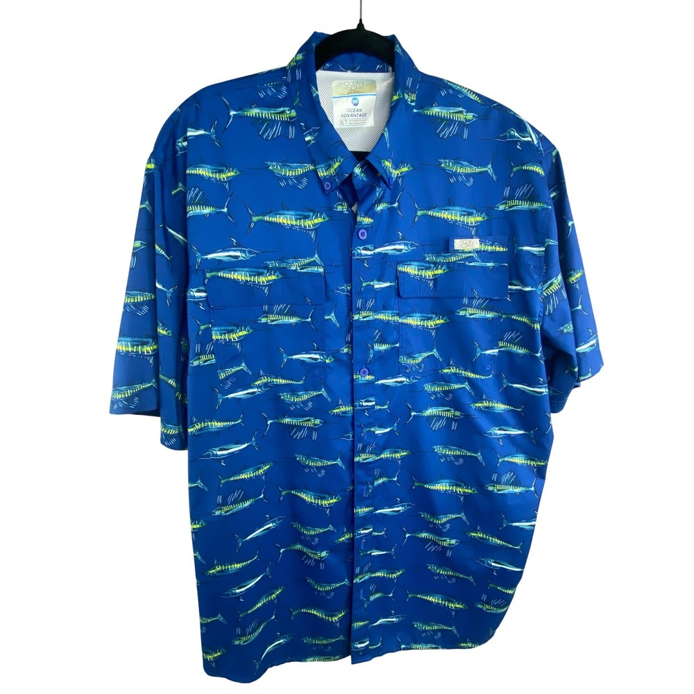 Ocean Coast Mens Fishing Shirt XLT Blue Marlin Print Ocean Advantage Vented Back